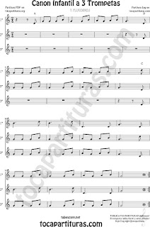  Trompeta y Fliscorno Partitura de Canon Infantil a tres voces Sheet Music for Trumpet and Flugelhorn Music Scores