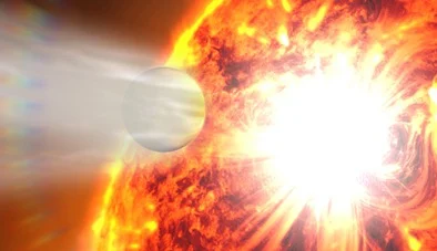 ilustração da evaporação da atmosfera do HD 189733b