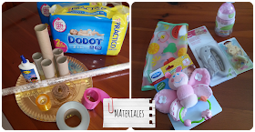 Materiales para realizar una tarta de pañales, regalo para bebé