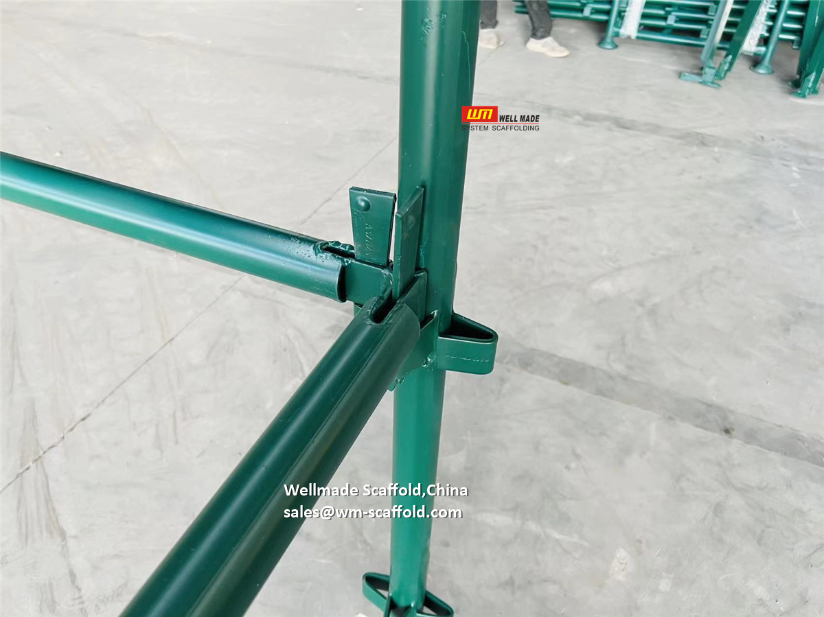kwikstage scaffolding standards and ledger mock up inspection - Wellmade steel modular quick stage system componetns