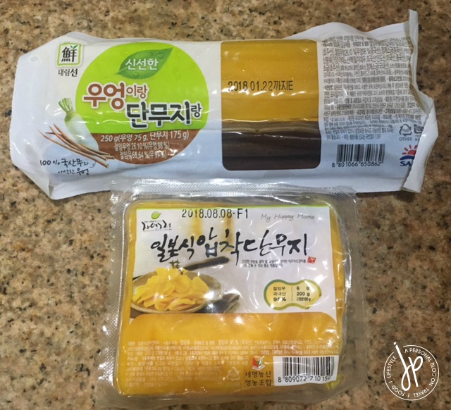 Korean ingredients: pickled radish, ginseng, radish kimchi