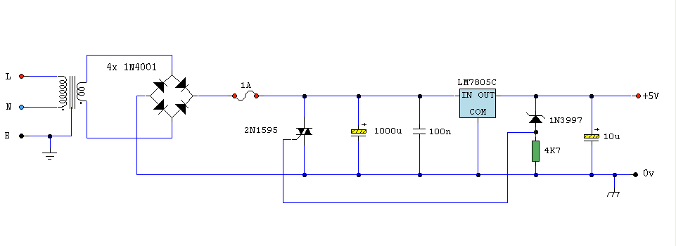 The 5 volt regulated power supply for TTL and 74LS series integrated 