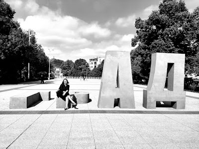 photo of the artist with the work by Antonia Dimova