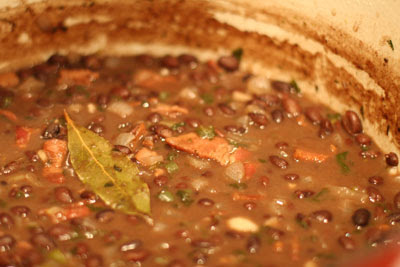 Cuban black beans in the pot