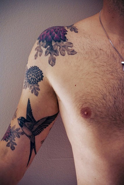 Men Chest With Sparrow Birds Tattoo, Birds Sparrow Tattoo On Men Chest, Men Chest Swallow Sparrow Birds Design Tattoo, Men Chest Birds Swallow Sparrow Tattoo, Birds, Parts, Men, 