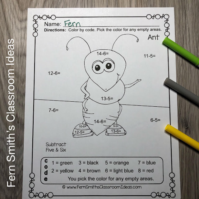Spring Bug Fun Color By Number Addition and Subtraction Worksheets Bundle #FernSmithsClassroomIdeas