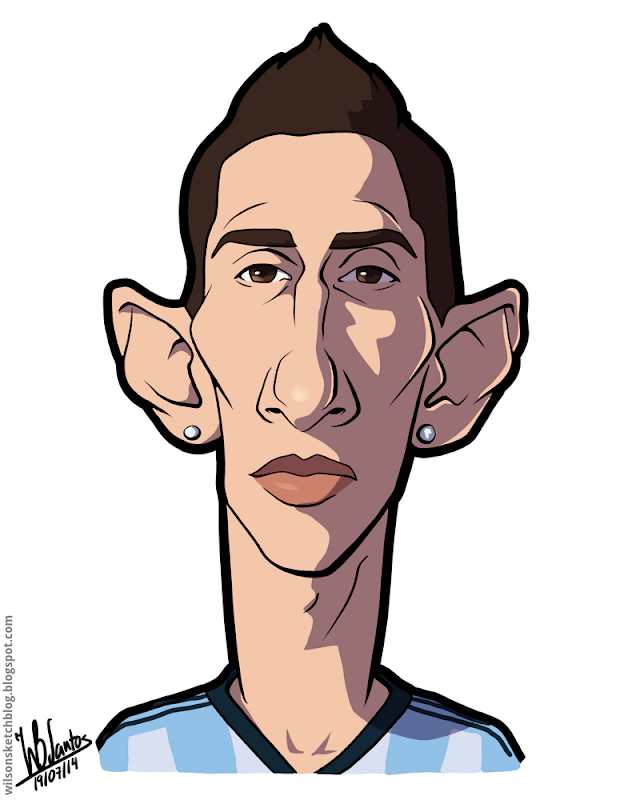 Cartoon caricature of Ángel Di María.