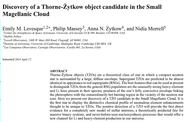 Possible discovery of TZO candidate in 2014  (Source: Emily Levesque, arXiv: 1406.0001v1)