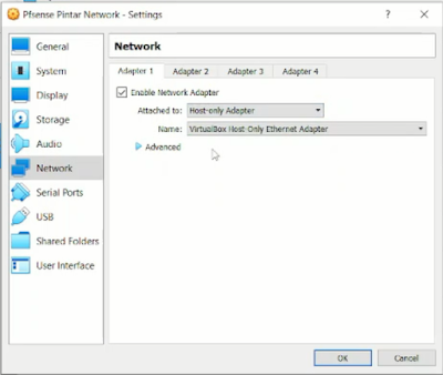 Konfigurasi network adapter 1 sebagai local network