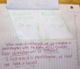 photo of area and perimeter of parallelograms @ Runde's Room