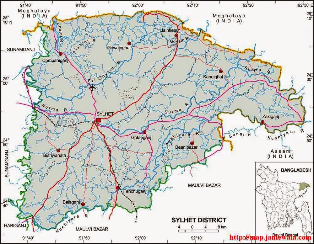 sylhet zila map of bangladesh