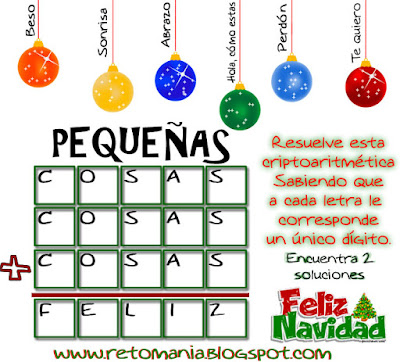 Alfamética, Criptoaritmética, Criptosuma, Juego de letras, Adivina el número, Navidad, Matemáticas y la navidad, Retos matemáticos y navidad, Desafíos matemáticos