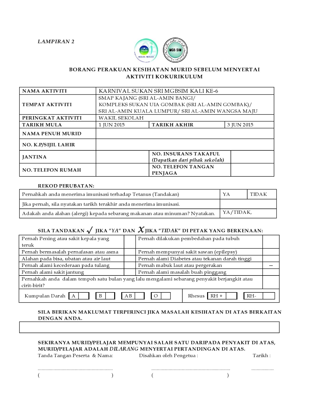 Surat Tidak Rasmi Aktiviti Semasa Cuti Sekolah - Surat Ras