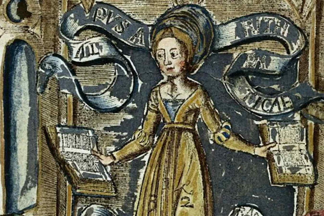 A dama da Aritmética, xilografia do livro Margarita Philosophica (A pérola filosófica), de Gregor Reisch (1467 -1525)