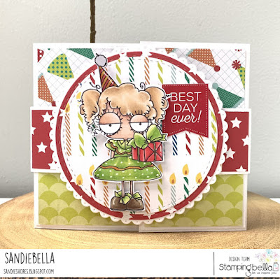 www.stampingbella.com: rubber stamp used: MINI ODDBALL WITH A PRESENT card by Sandie Dunne