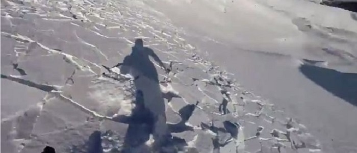 He Starts Snowboarding Down A Mountain Until He Sees The Snow Crumbling. This Is TERRIFYING!!