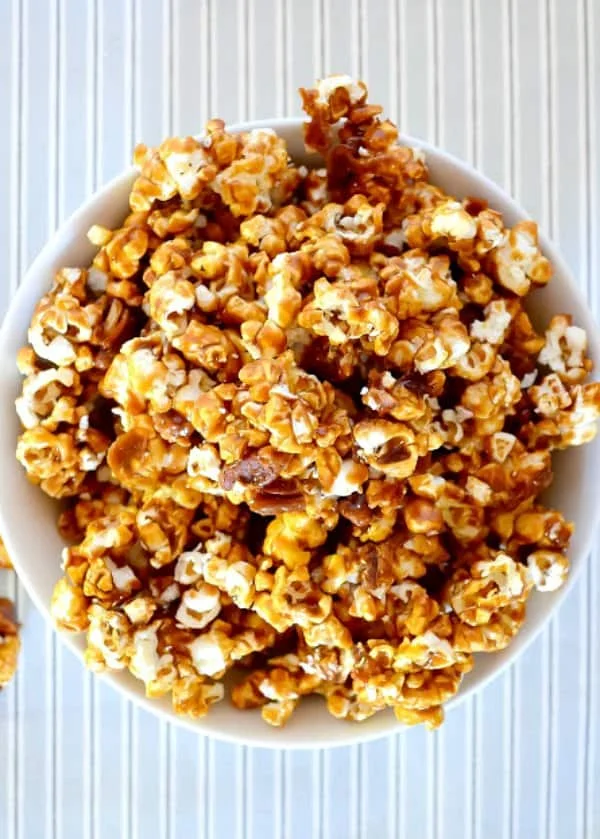 Homemade Caramel Corn Recipe is an easy to make salty sweet treat for a snack or dessert from Serena Bakes Simply From Scratch.