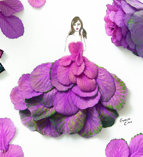 Grace Ciao ilustrações fashion com flores como vestidos coloridos mulheres