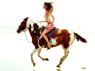 Model on Horse Running Seaside HD Wallpaper