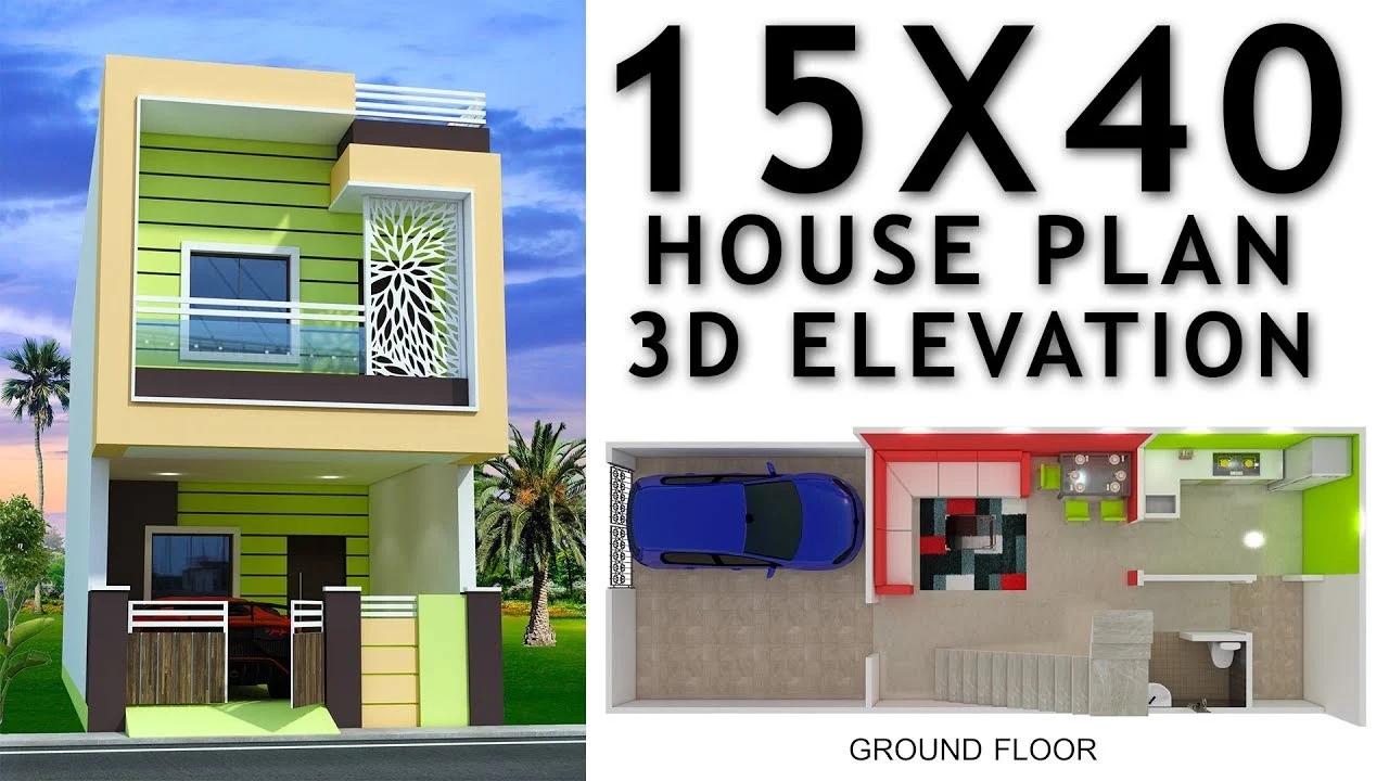 15x40 House Plan With Car Parking And 3d Elevation By Nikshail