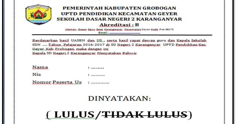 Contoh Surat Keterangan Lulus/Tidak Lulus untuk SD-SMP-SMA 