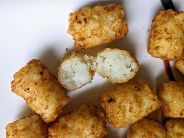 The cross section of a Trader Joe's Potato Tot.