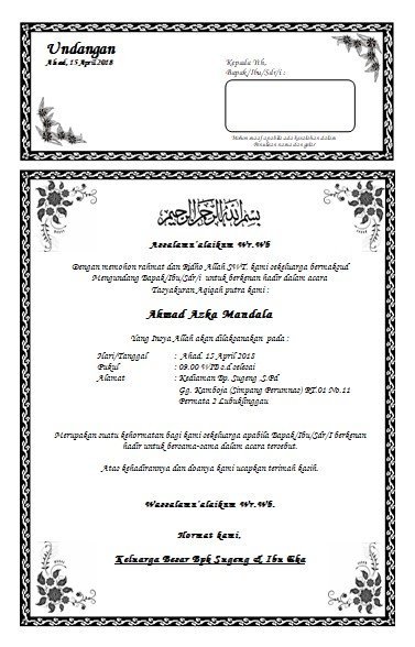 Contoh Undangan Aqiqah Format Word Siap Edit  Contoh Format Undangan