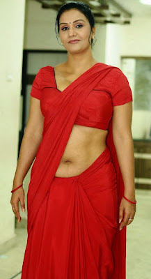 Apoorva Hot Telugu Aunty Red Saree Navel Photos 
