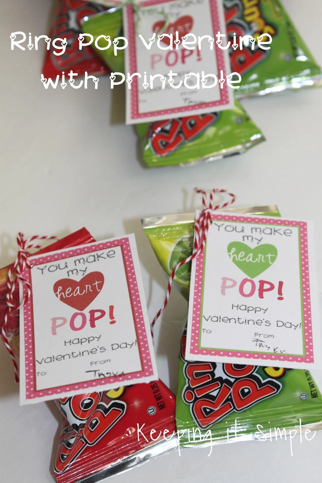 Keeping it Simple Homemade Valentines Ring Pop Valentine with Printable