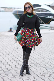 letthemstare.com, Let them stare bow skirt, over the knee boots, Rebecca Minkoff zipper bag, Fashion and Cookies, fashion blogger