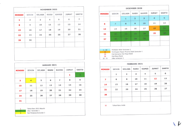 kalender pendidkan bulan juli - desember 2020