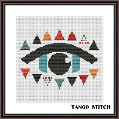 Geometric all seeing eye cross stitch pattern - Tango Stitch