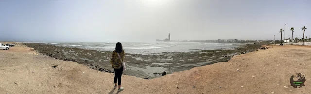 Hassan II Mosque view from across the Atlantic Ocean from El Hank Point - Cabano Beach, Casablanca, Morocco