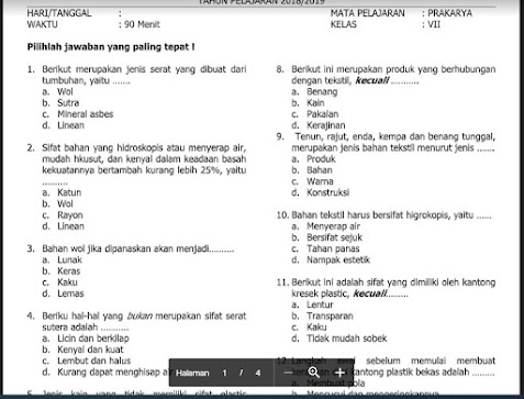 Soal PAS Prakarya Kelas 7 K13 Sem.1/Ganjil