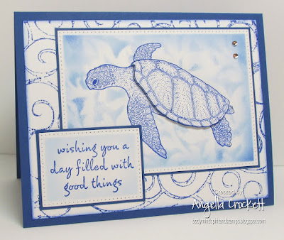 Our Daily Bread designs Pierced Rectangles Dies, Sea Turtle by Gray Wolf Graphics, Sentiment from Hero Arts, Card Designer Angie Crockett