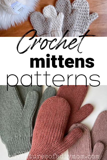 collage of crochet mittens