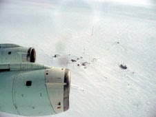 The DC-8 flies above Summit, Greenland. The ARCTAS flights collected a trove of seldom-made measurements of the Arctic atmosphere that are shedding light on the processes at work in the most rapidly warming region on Earth