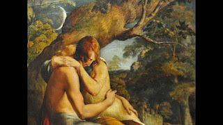 Adam and Eve hugging each other