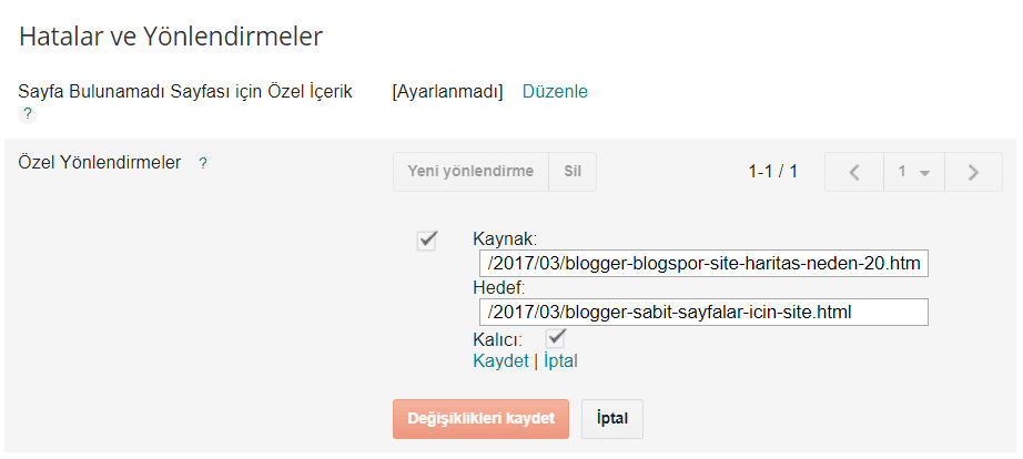 Blogger Özel Yönlendirmeler