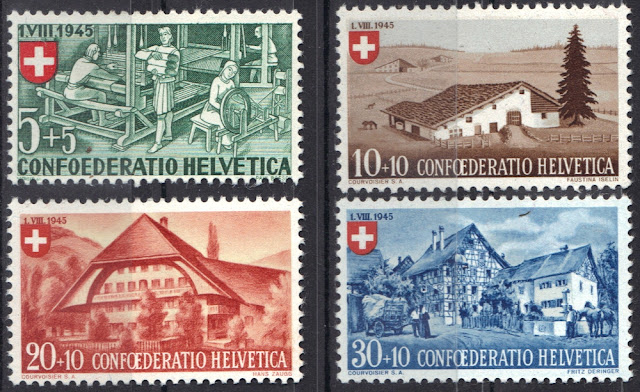 Switzerland - Pro Patria - 1945 - Silk weavers and Swiss homes