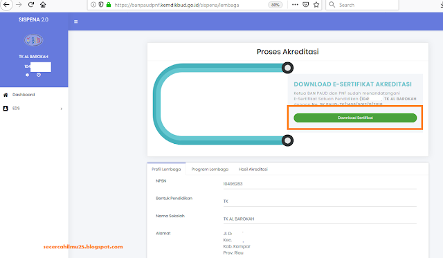 laman download sertifikat Akreditasi PAUD dan PNF 2019