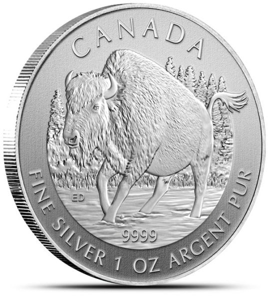 Bizon Kanadski,  kanada srebrni,  serija 6 srebrnikov, kanadske divje živali šesti srebrnik