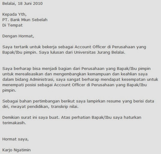 Contoh Cover Letter