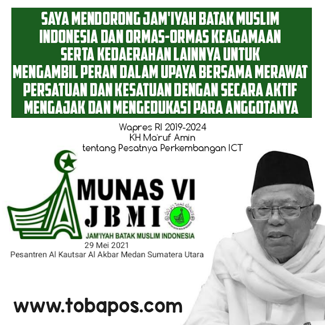 Pesan Wapres KH Maruf Amin Pada Munas VI Jamiyah Batak Muslim Indonesia (JBMI) di Medan Sumut 2021