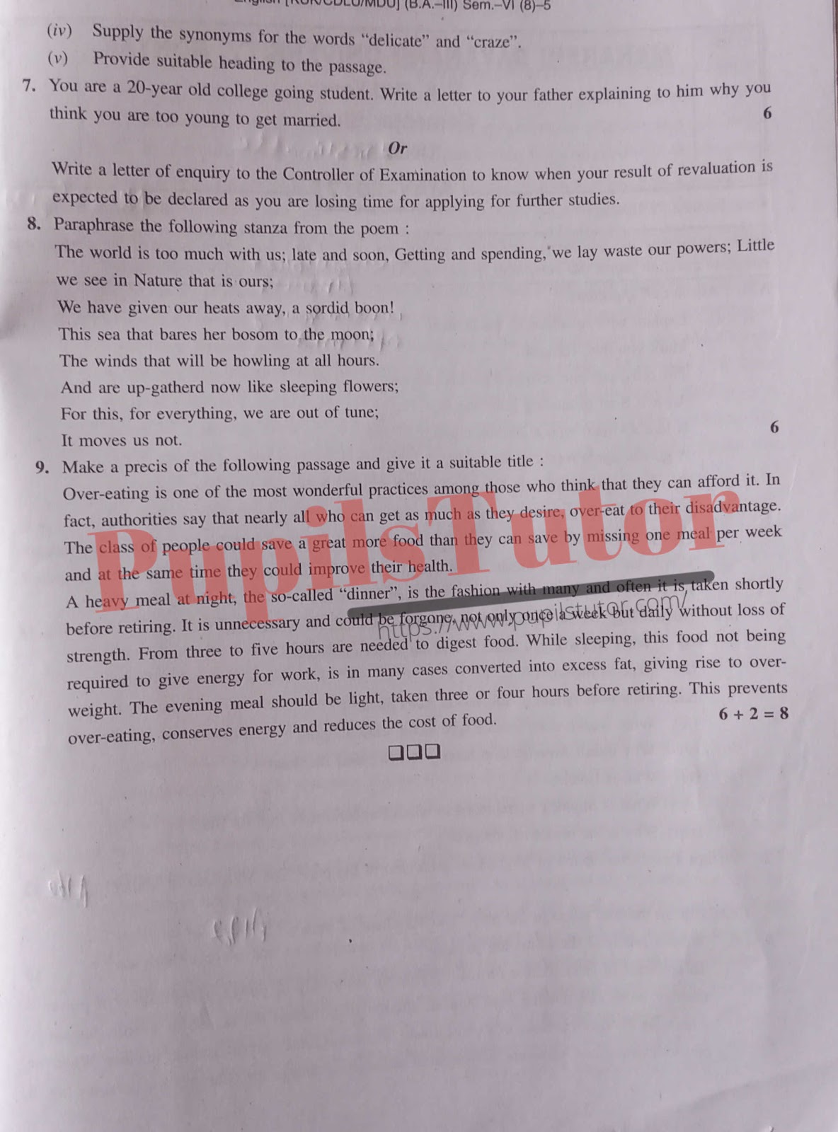 Free Download PDF Of Chaudhary Devi Lal University, Sirsa (CDLU) B.A. Sixth Semester Latest Question Paper For English Subject (Page 3) - https://www.pupilstutor.com