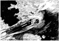 An illustration accompanying the short story One-way Trip by Anthony Boucher in its original appearance in Astounding Science Fiction, August 1943