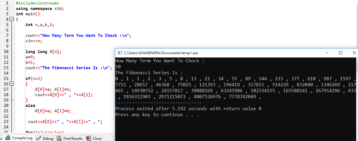 Large Fibonacci Numbers Output