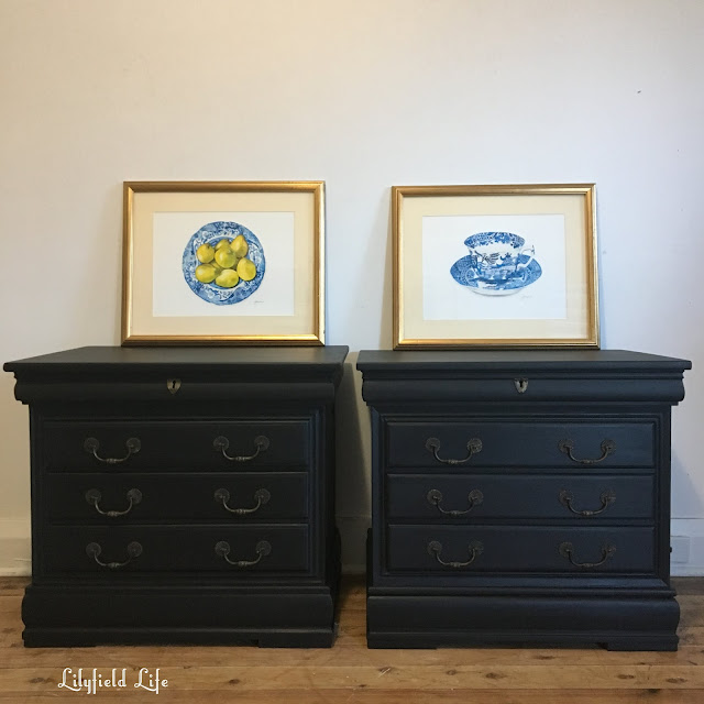 hand painted black bedside tables by Lilyfield Life