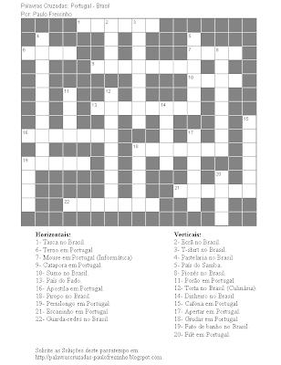 Palavras Cruzadas para imprimir: Portugal vs Brasil