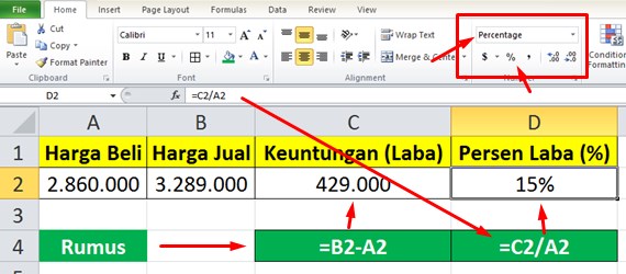 Cara Menghitung Persentase Keuntungan Di Excel